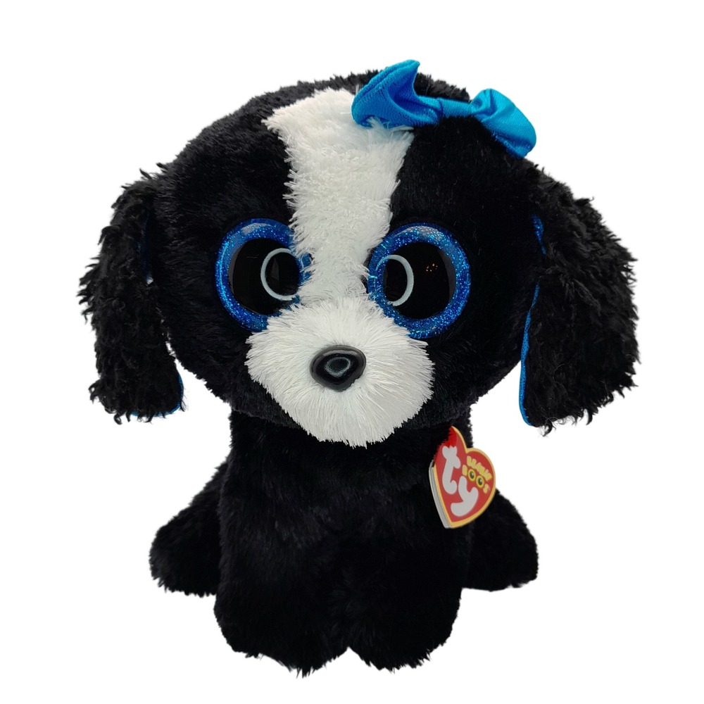 Ty Beanie Boos Tracey Black Dog Plush Blue Glitter Eyes 8 inch Stuffed Animal